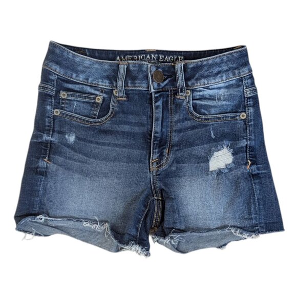American Eagle Distressed Denim Stretch Jean Shorts Medium Wash - Picture 1 of 4